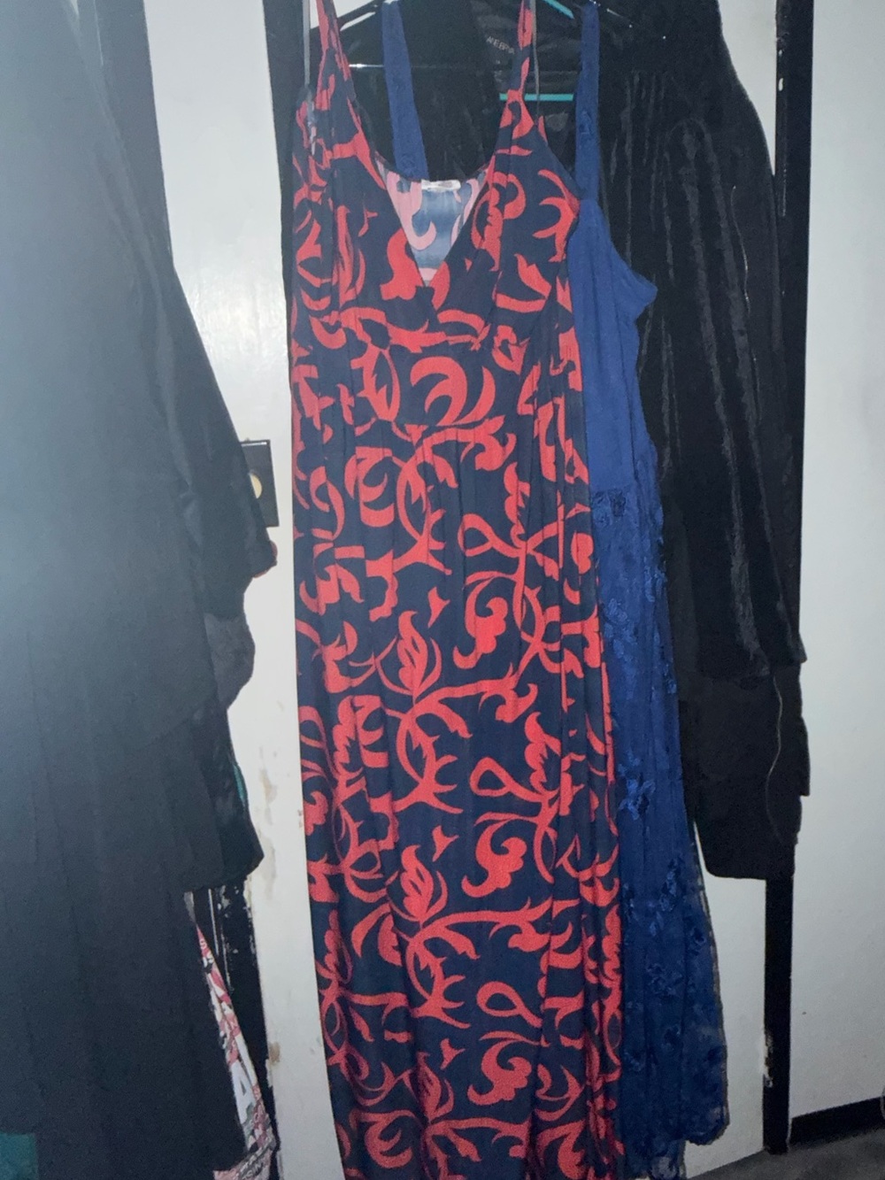 SWAK Navy Maxi Dress with Red Scroll Print